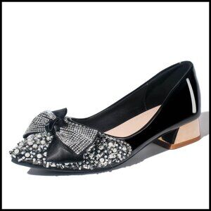 Pointed Toe Pumps Elegant Wedge Heel Rhinestone Dressy Office Shoes Comfortable